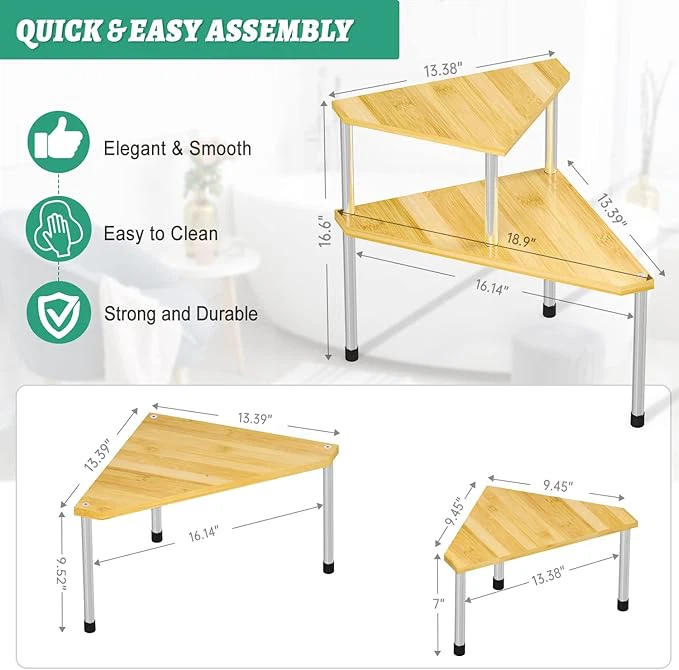 2-Tier Bamboo Bathroom Corner Counter Shelf best